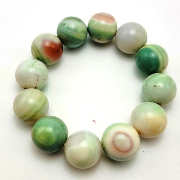 Large 18mm Green, Cream, and Red Ocean Agate Beaded Bracelet Natural Gemstone - Picture 1 of 7